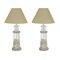 White and Grey Metal Seashell Filled Lighthouse Table Lamp with Shade Set of 2